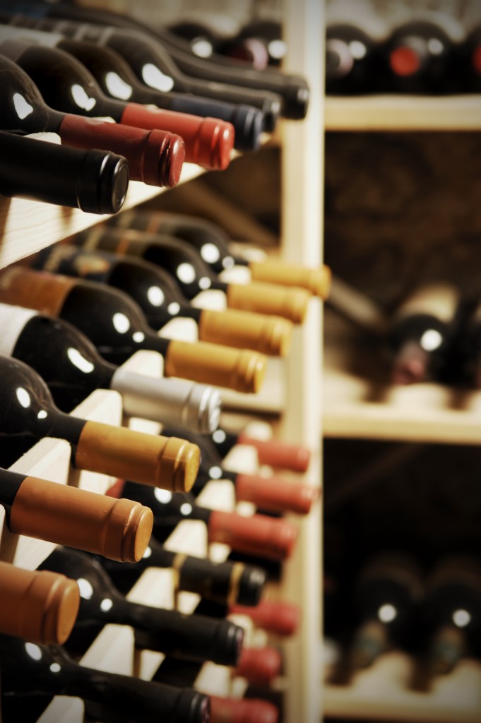 Wine bottles stored in a shelf