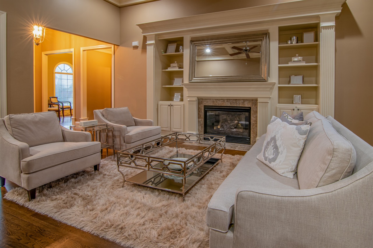 living room with warm lighting