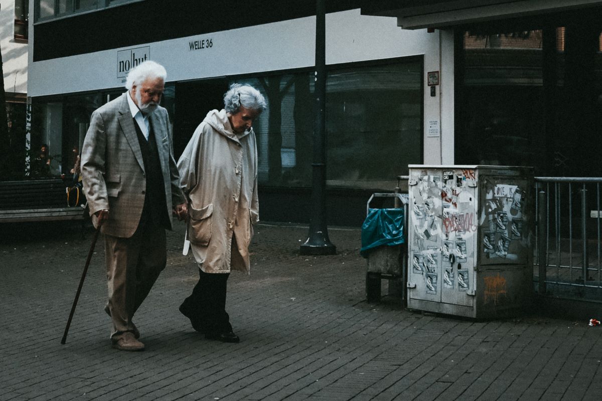 senior couple walking together