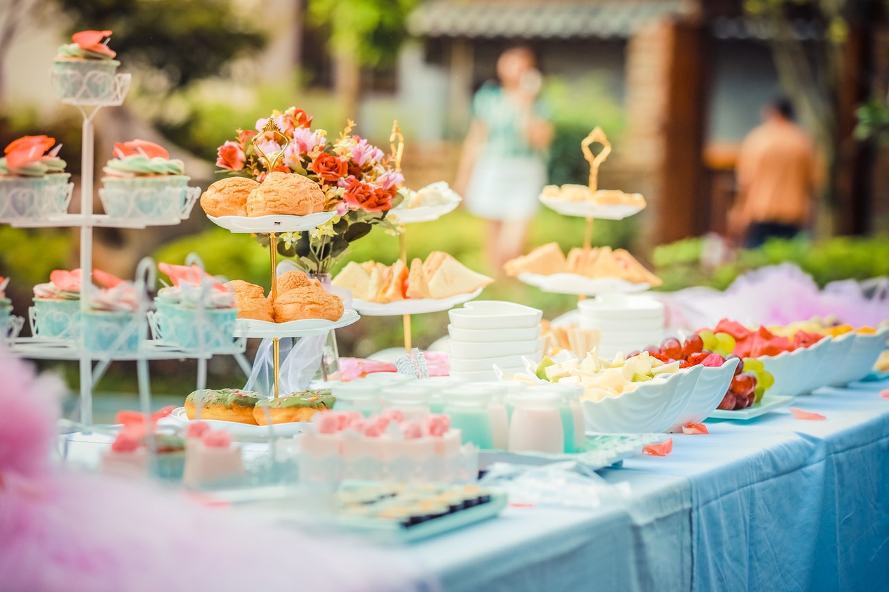 food table in the backyard