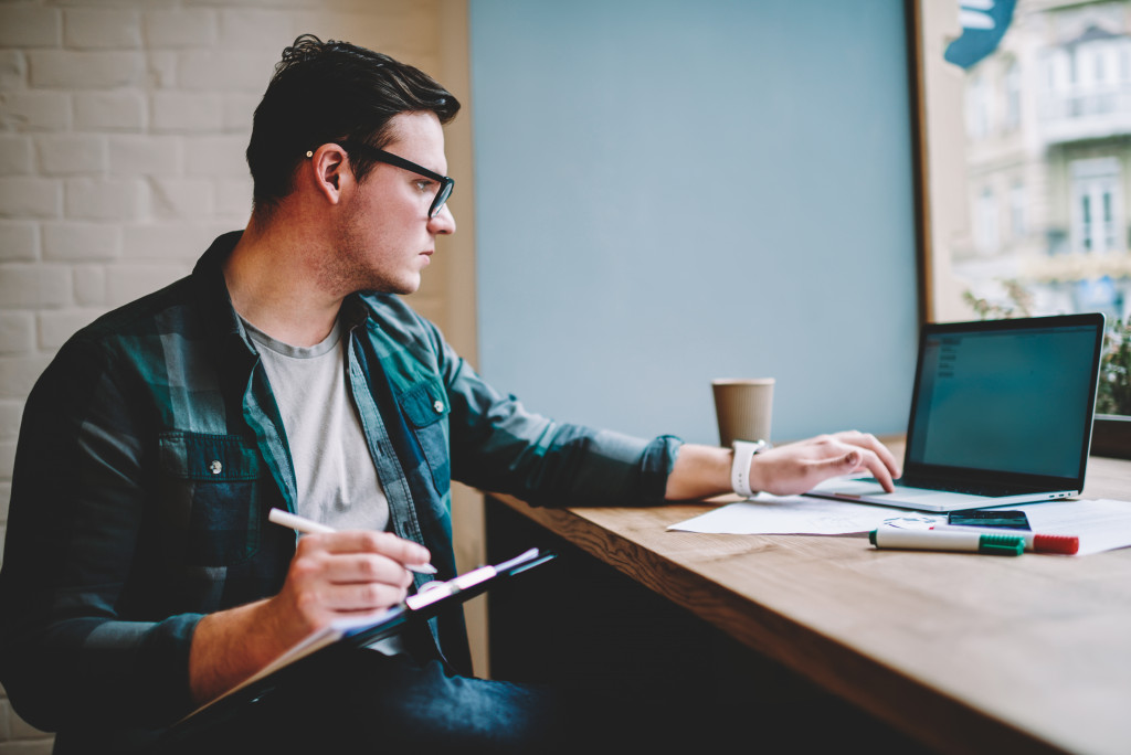 man studying