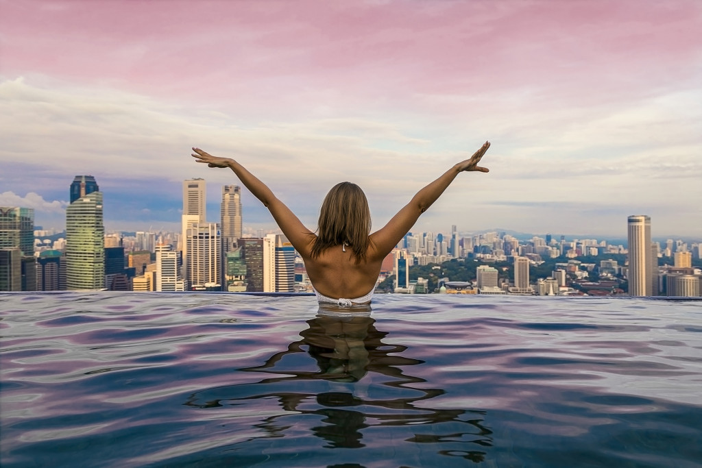 woman on pool