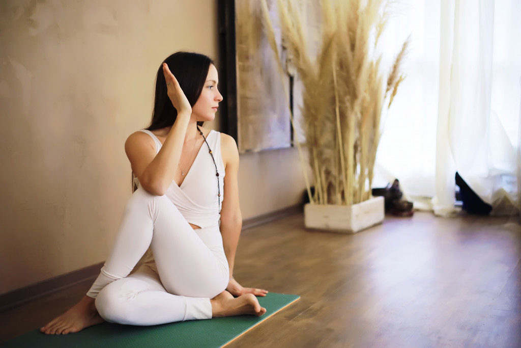 A woman doing yoga