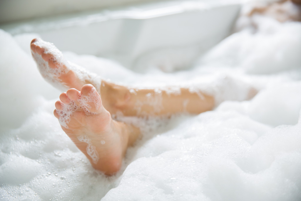 a person taking a bath